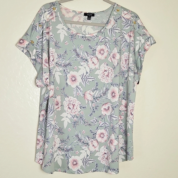 AUW Floral Print Blouse in Soft Green and Pink - Picture 1 of 4